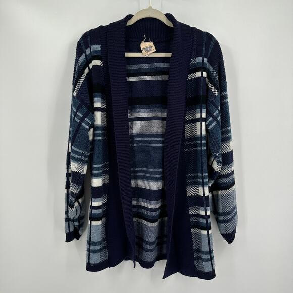 Vintage Huntington Ridge Womens Open Front Cardigan Size S Blue Plaid Oversized - Picture 1 of 7
